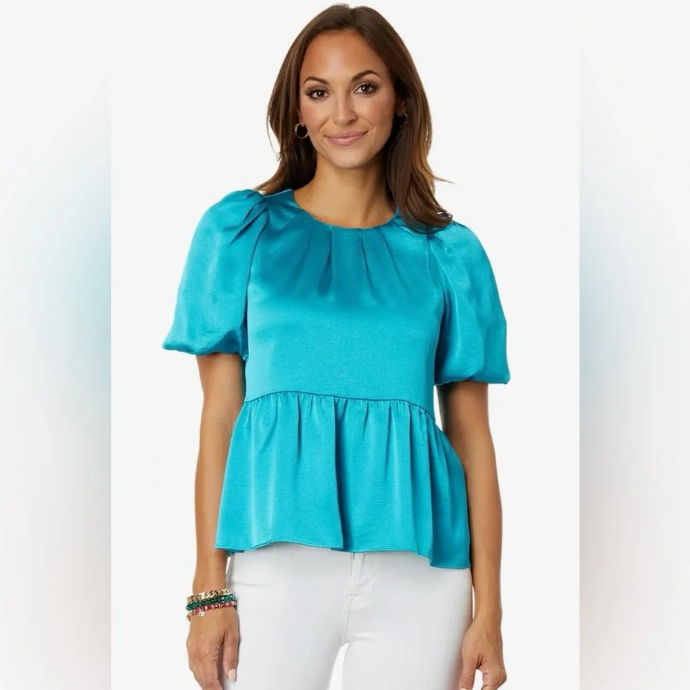 Lilly Pulitzer NWT Size 4 Elegant Blakelynn Blue Rhapsody Elbow Sleeve Top (516) - Picture 7 of 14